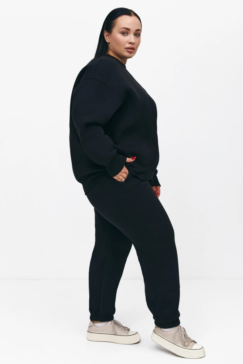 Fleece knit sweatshirt black plus size #2