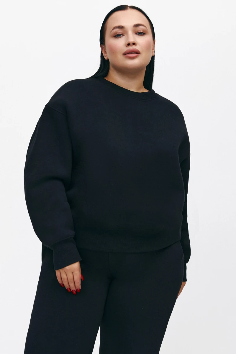 Fleece knit sweatshirt black plus size