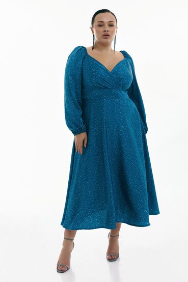 Midi dress faux silk milk peas on the sea wave plus size