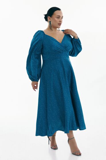 Midi dress faux silk milk peas on the sea wave plus size #2