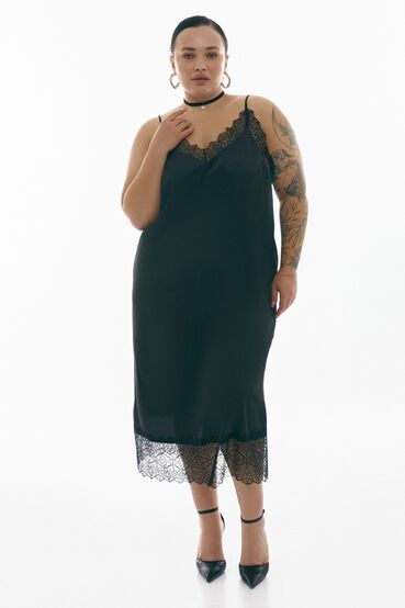 Black midi dress with lace combination plus size