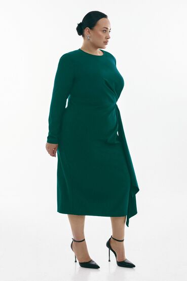 Midi dress with drapery and detachable element emerald costume fabric plus size #2