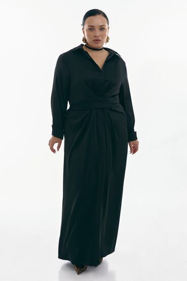 Maxi shirt dress faux silk black plus size #2