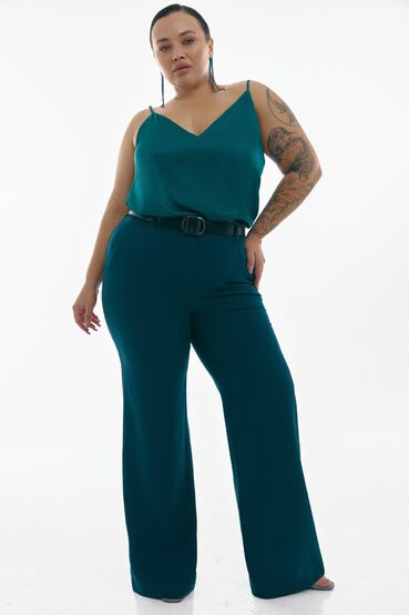 Flared trousers suit fabric emerald plus size  