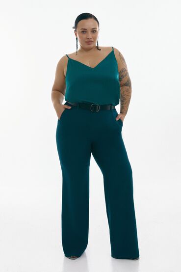 Flared trousers suit fabric emerald plus size   #2