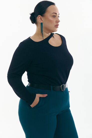 Long sleeve with asymmetrical neckline knit navy blue plus size #2