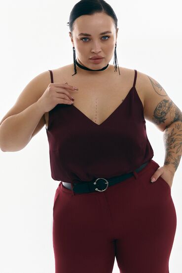 Strapless tank top faux silk burgundy plus size