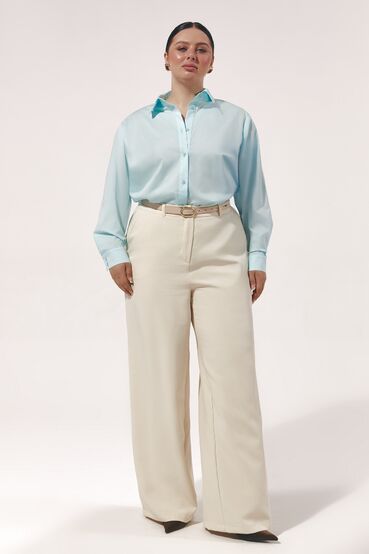 Straight pants suit fabric ivory plus size