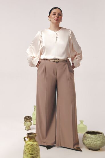 Straight suit pants cappuccino fabric plus size