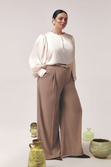 Straight suit pants cappuccino fabric plus size #2