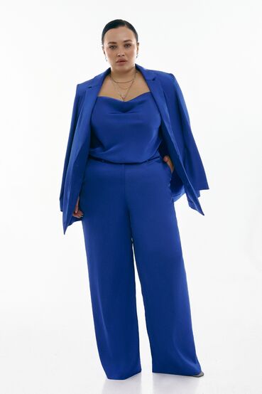 Suit jacket, top and pants satin denim plus size