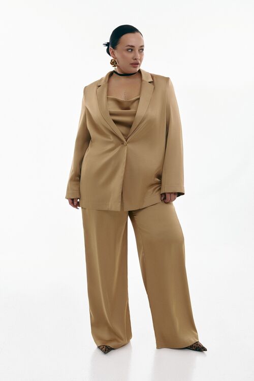 Costume jacket, top and trousers satin gold  plus size