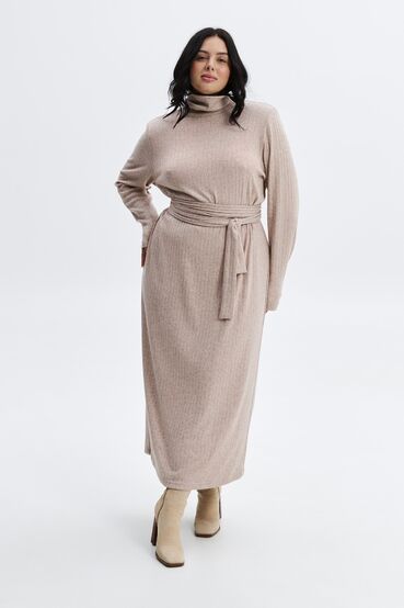 Dress with a belt midi angora beige plus size