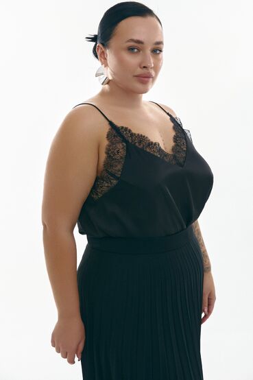 T-shirt with lace artificial silk black plus size #2