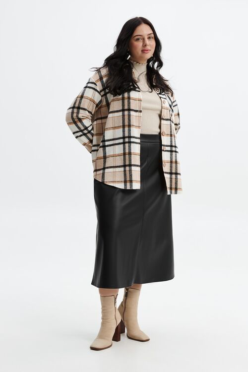 Oversized gray check shirt on beige plus size