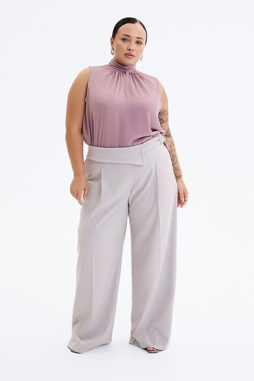 Pants straight with a decorative belt suit gray fabric plus size