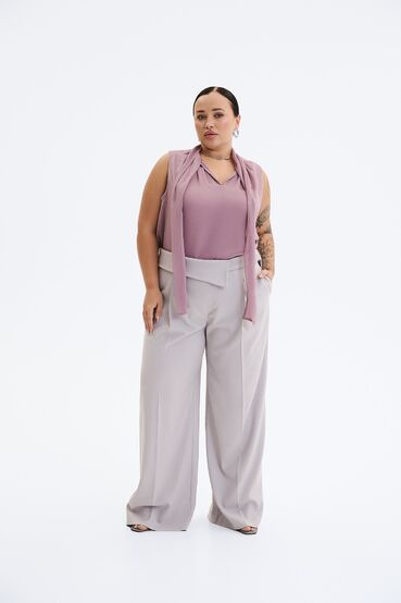 Pants straight with a decorative belt suit gray fabric plus size #2