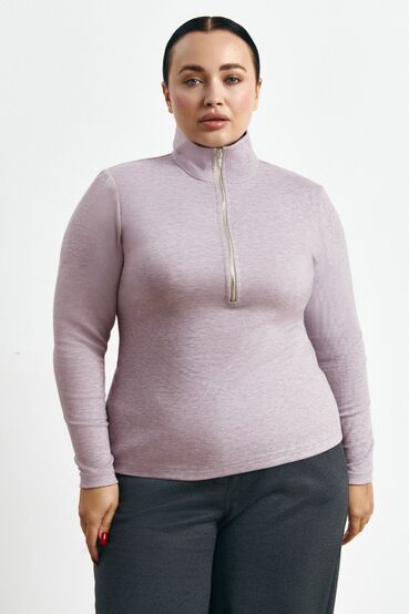 Long sleeve with zipper knit ribbing black plus size