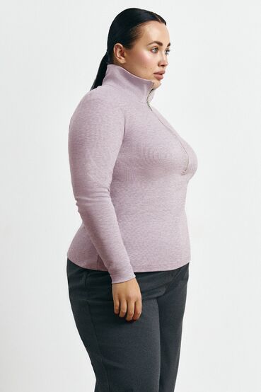 Long sleeve with zipper knit ribbing black plus size #2