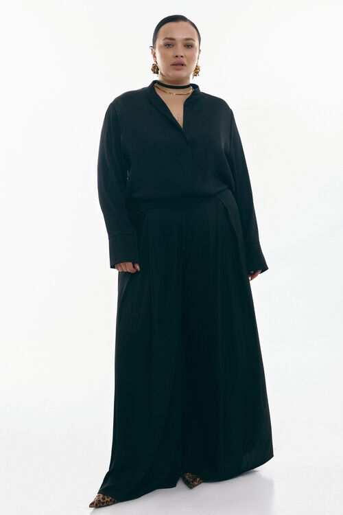 Blouse and trousers suit with pleats artificial silk black