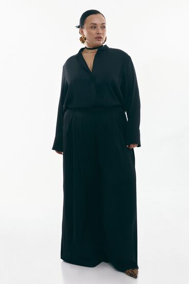 Blouse and trousers suit with pleats artificial silk black #2