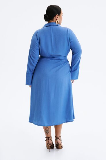 Light blue midi wrap dress made of silk linen plus size #2