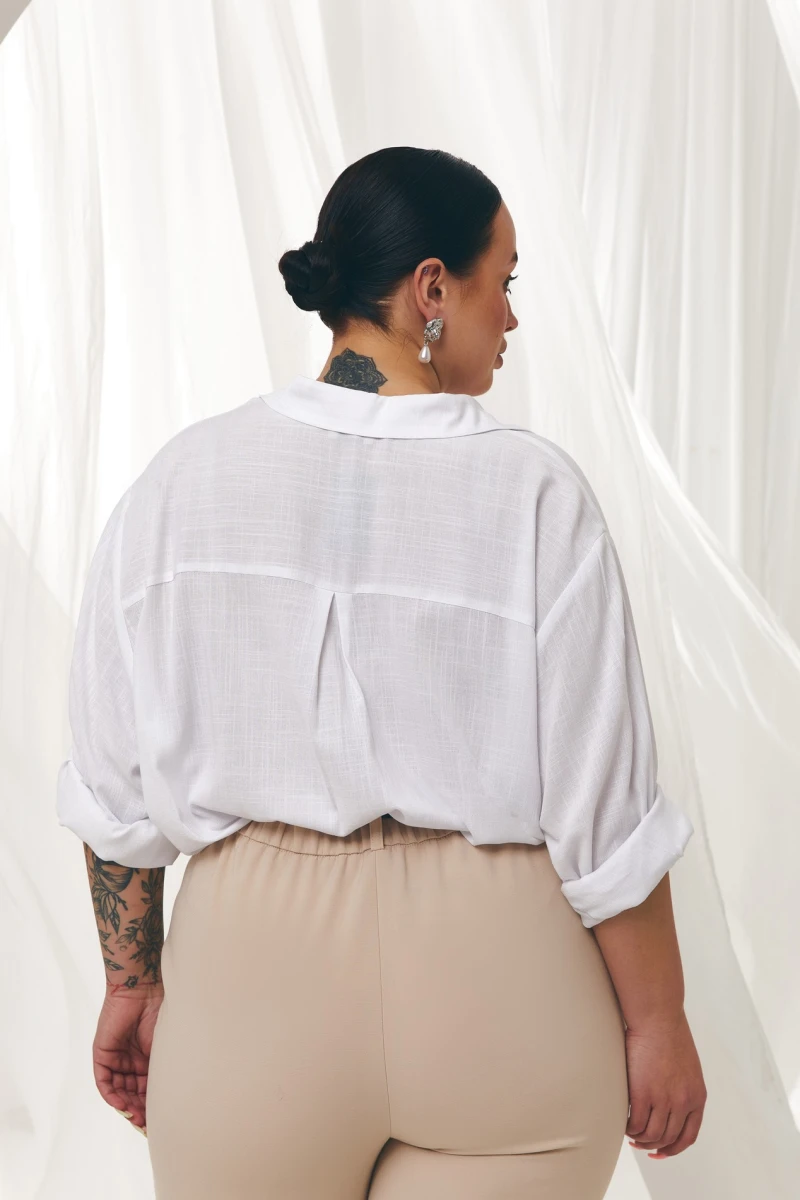White eco-linen shirt plus size