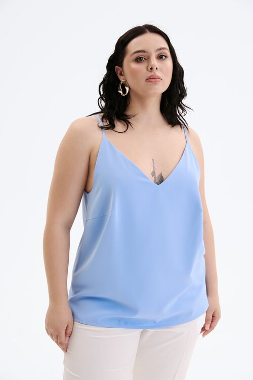 T-shirt with straps artificial silk blue plus size