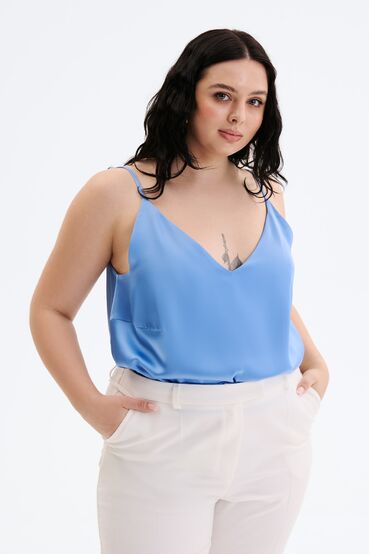 T-shirt with straps artificial silk blue plus size #2