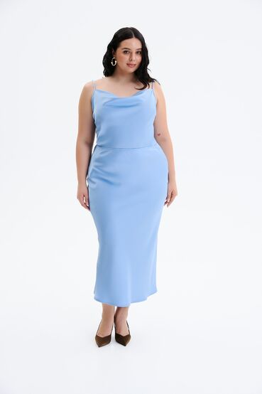 Midi satin pink skirt blue plus size