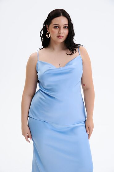 Light blue satin spaghetti strap top plus size