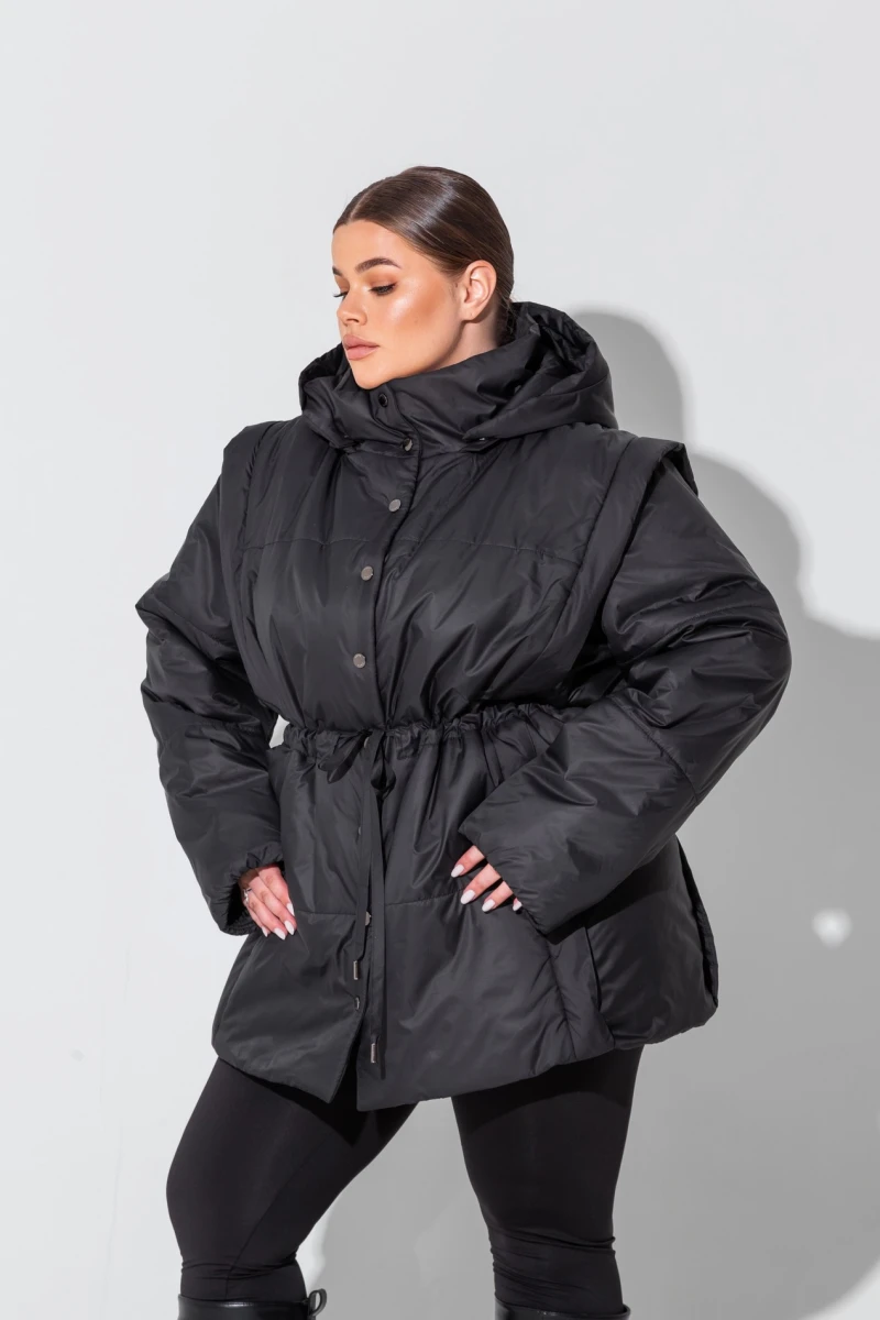 Куртка чёрная со съёмными рукавами 2в1 большой размер