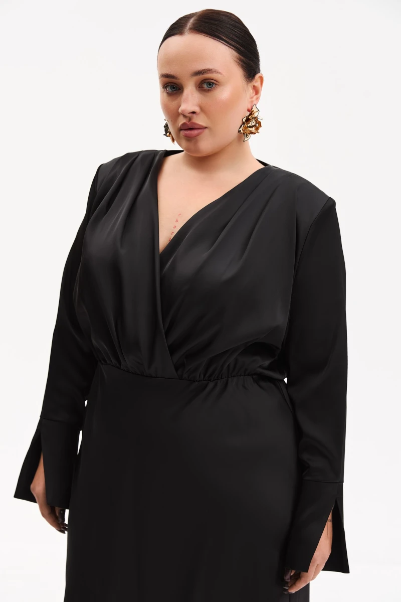Midaxi dress on satin black plus size
