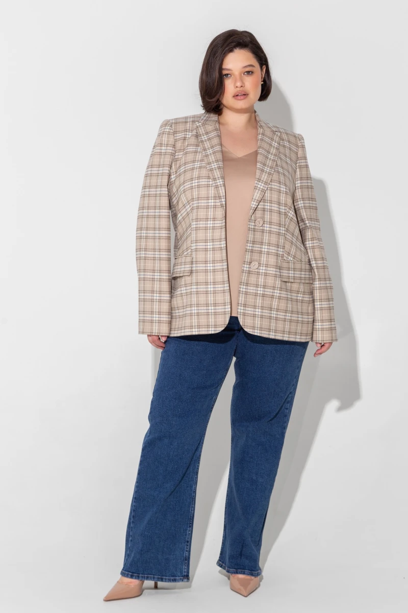 Beige checkered jacket plus size