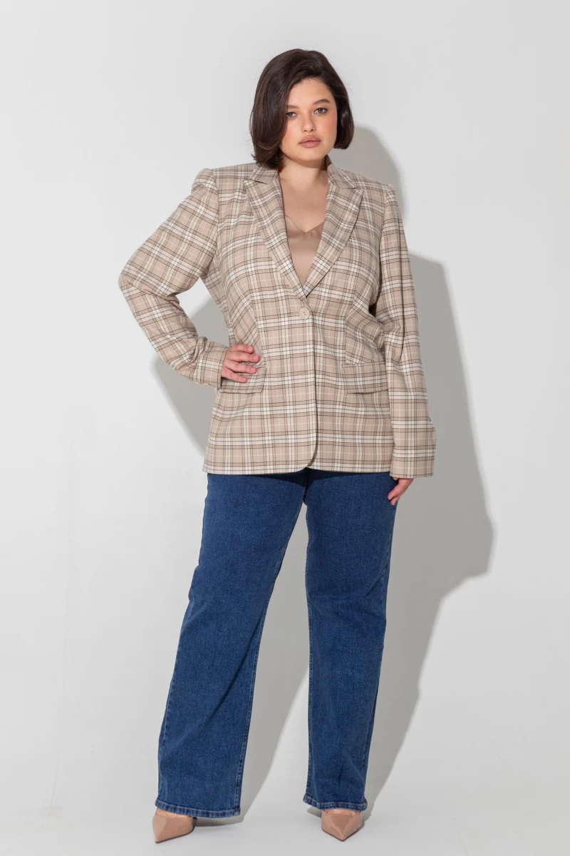 Beige checkered jacket plus size