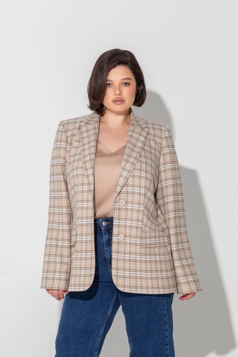 Beige checkered jacket plus size
