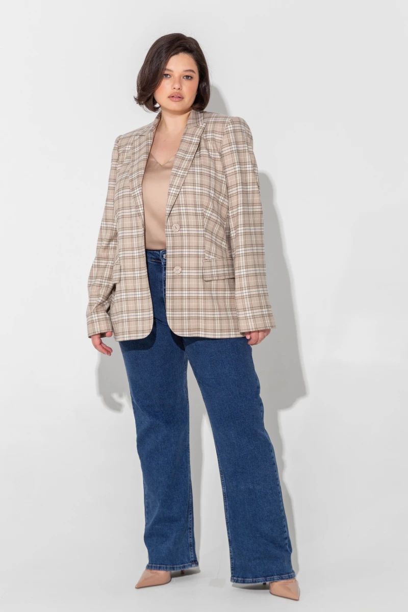 Beige checkered jacket plus size
