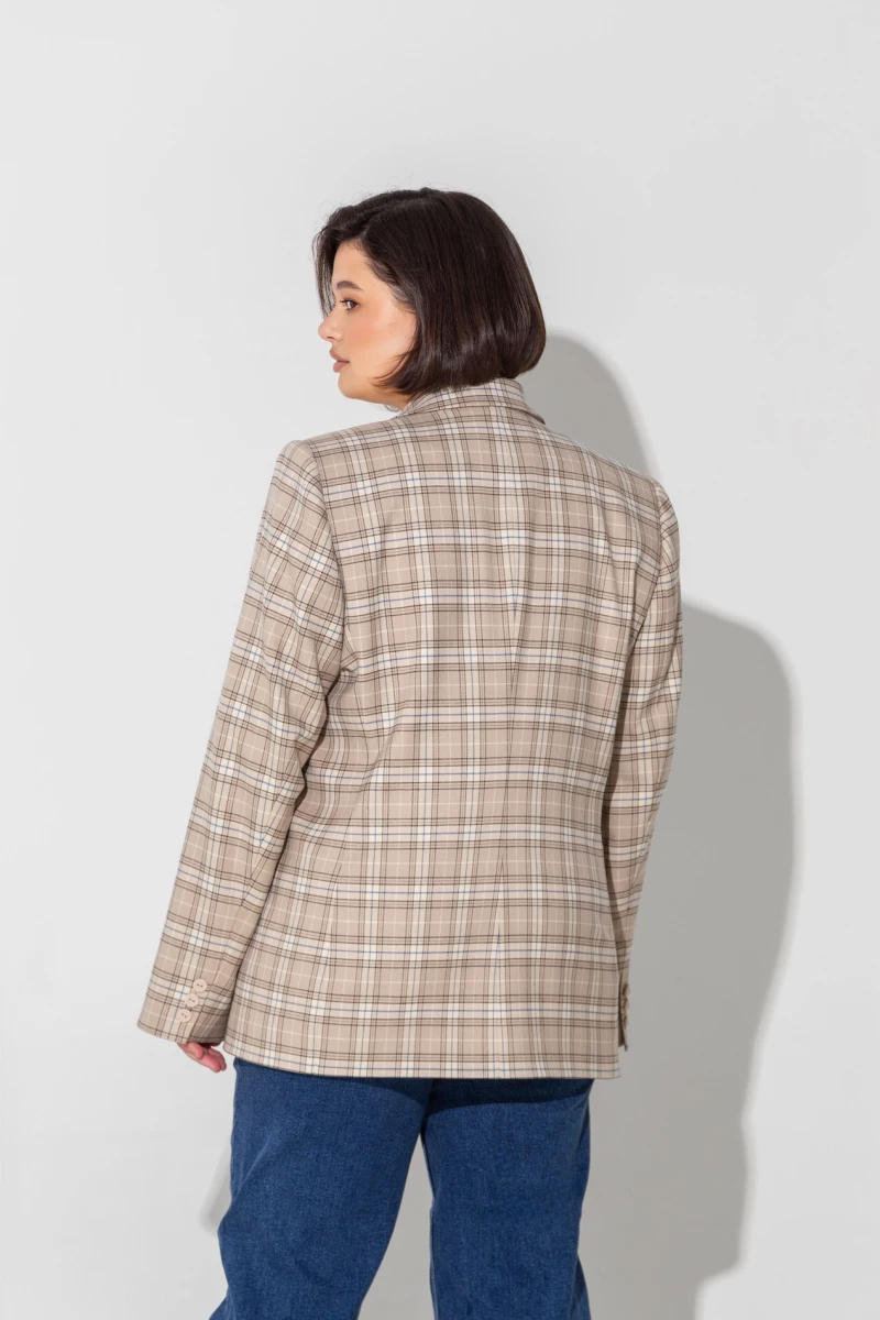 Beige checkered jacket plus size