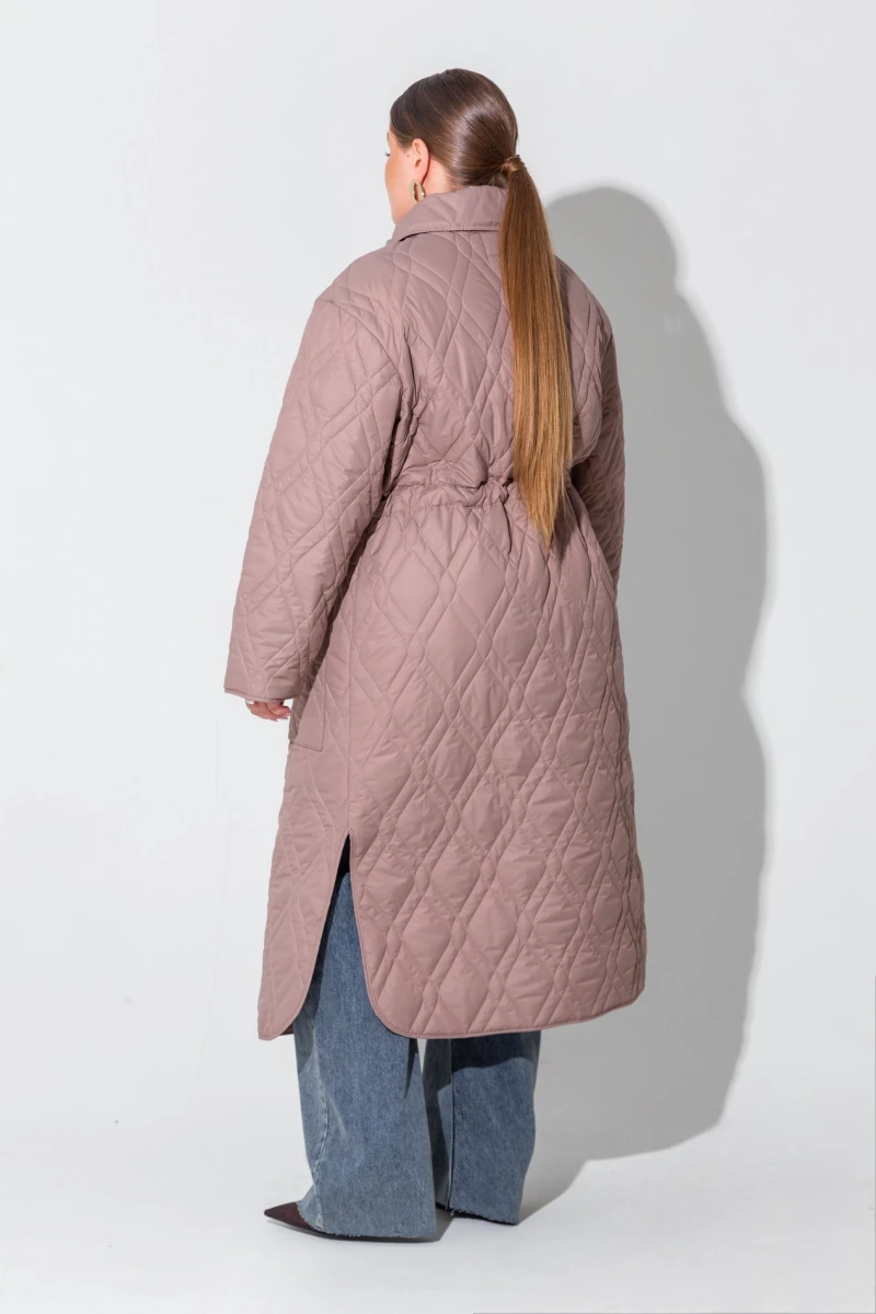 Mocha quilted midi coat jacket plus size