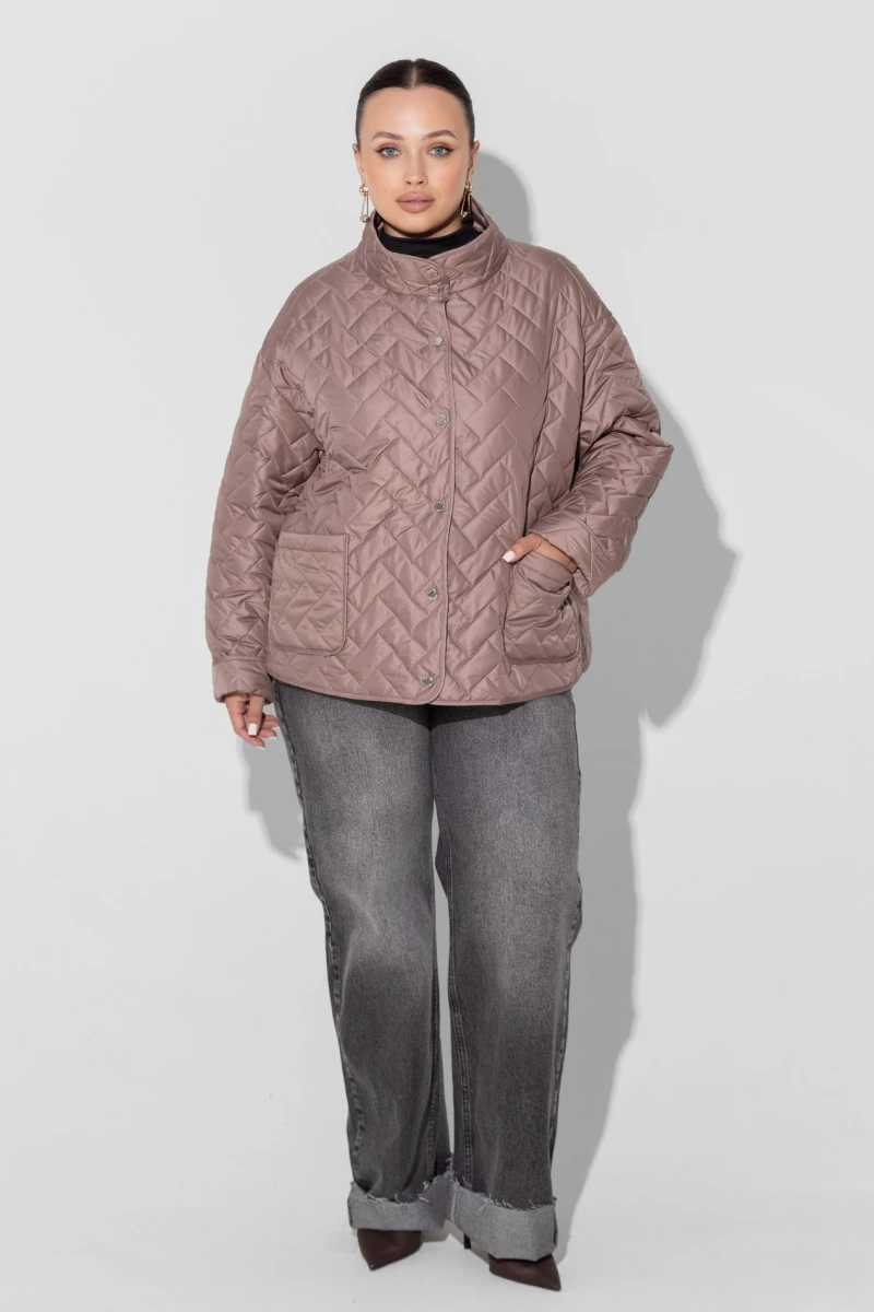 Mocha short quilted jacket plus size