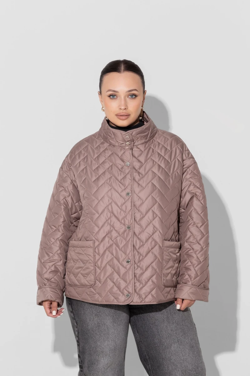 Mocha short quilted jacket plus size