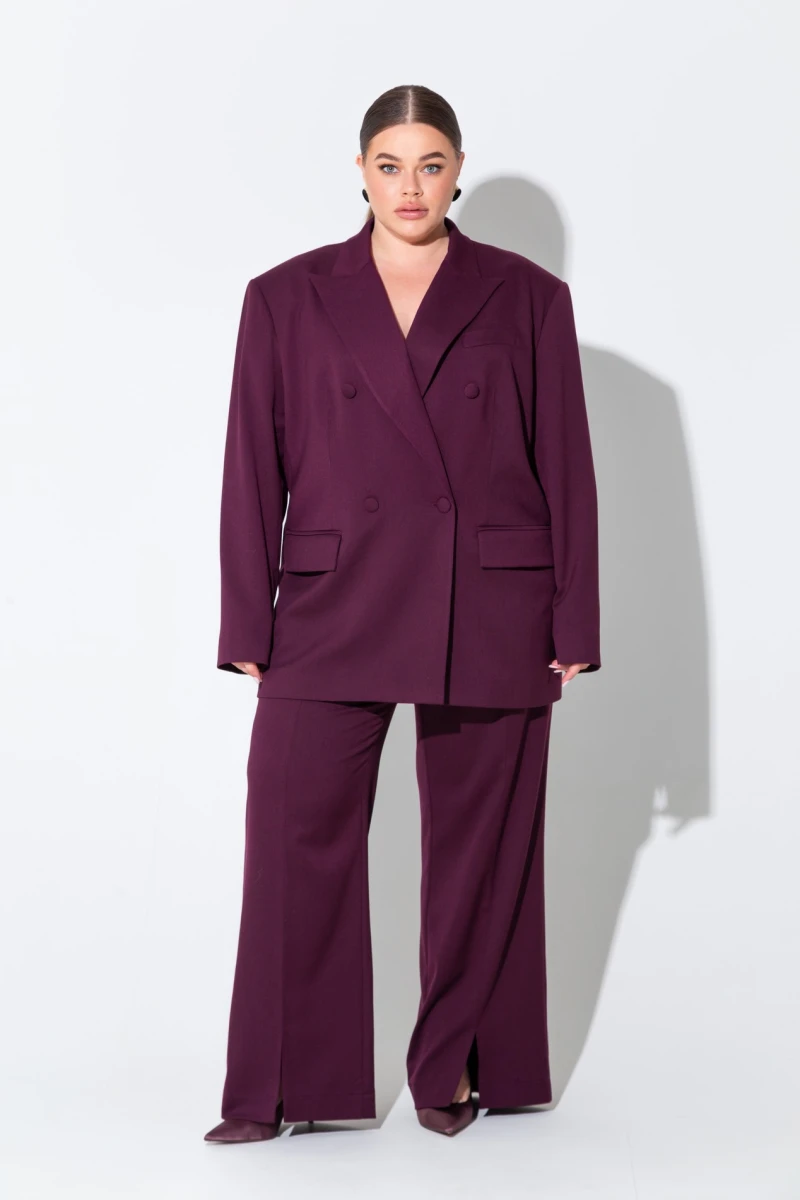 Burgundy double-breasted oversize jacket plus size