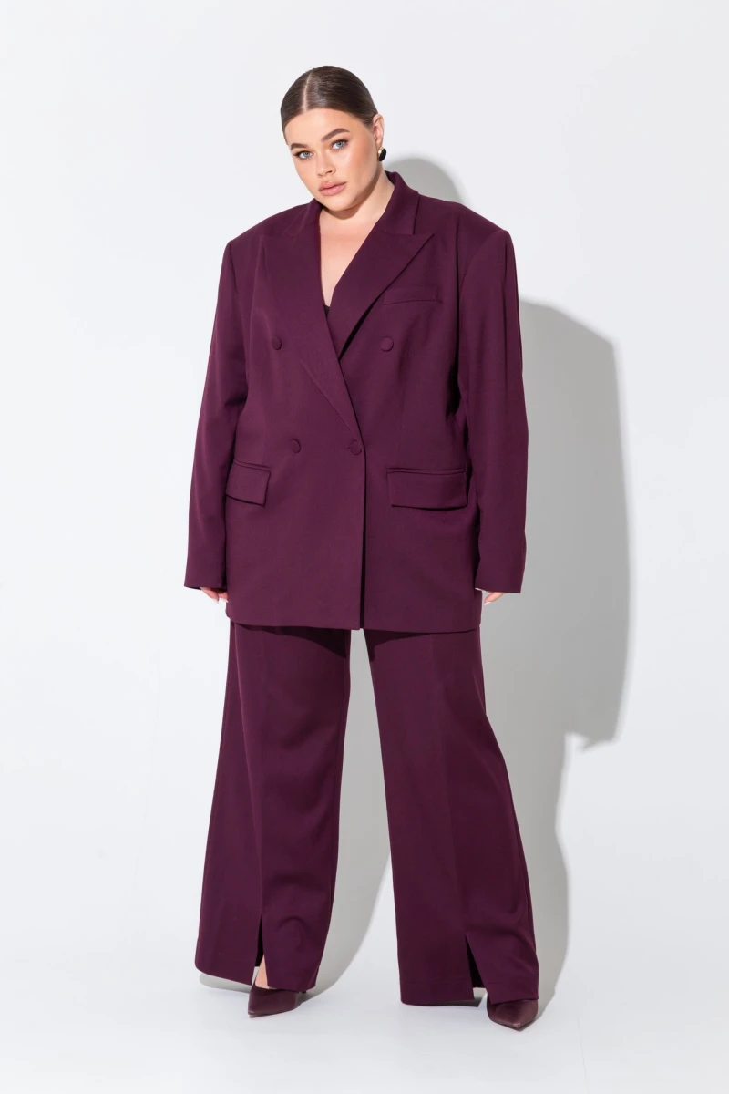 Burgundy double-breasted oversize jacket plus size #2