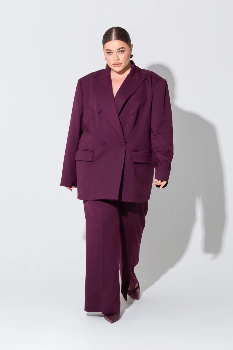Burgundy double-breasted oversize jacket plus size