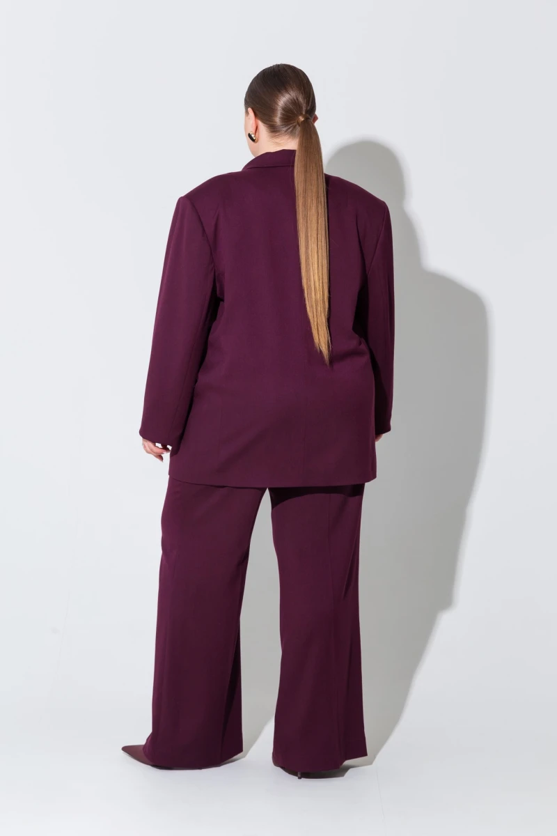 Burgundy double-breasted oversize jacket plus size