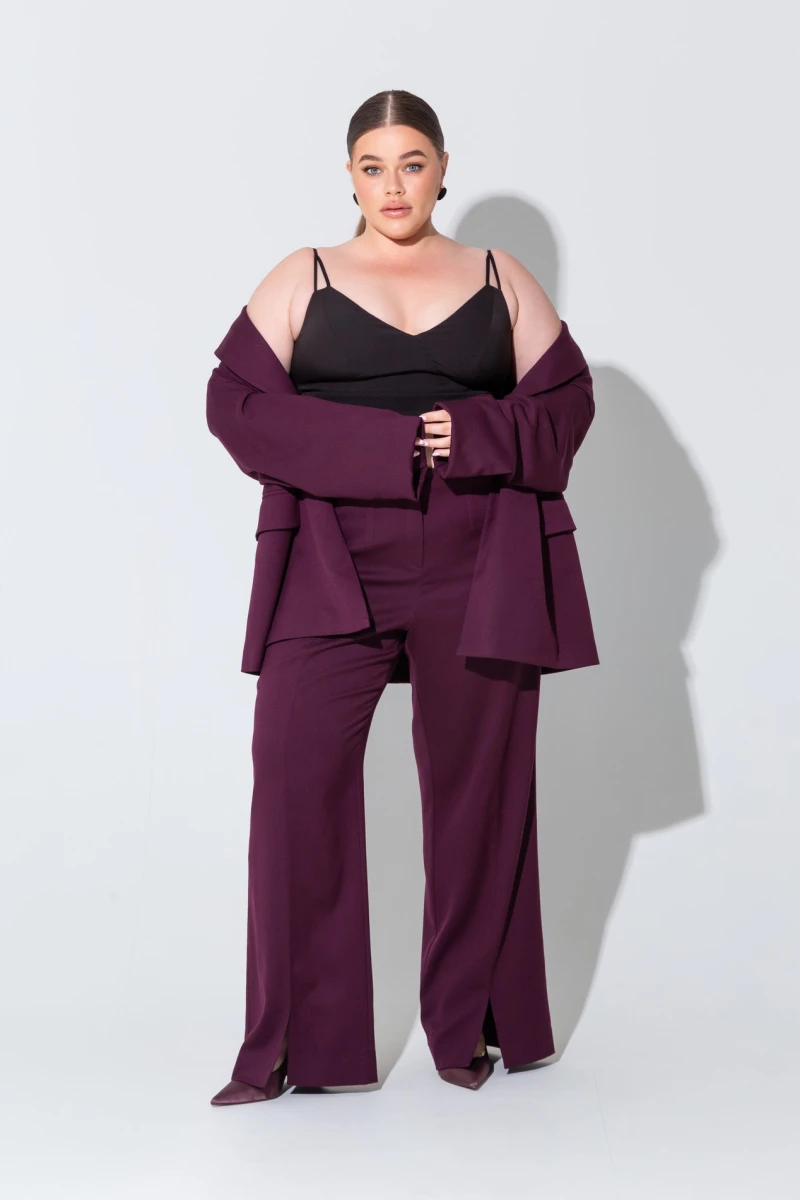 Burgundy double-breasted oversize jacket plus size