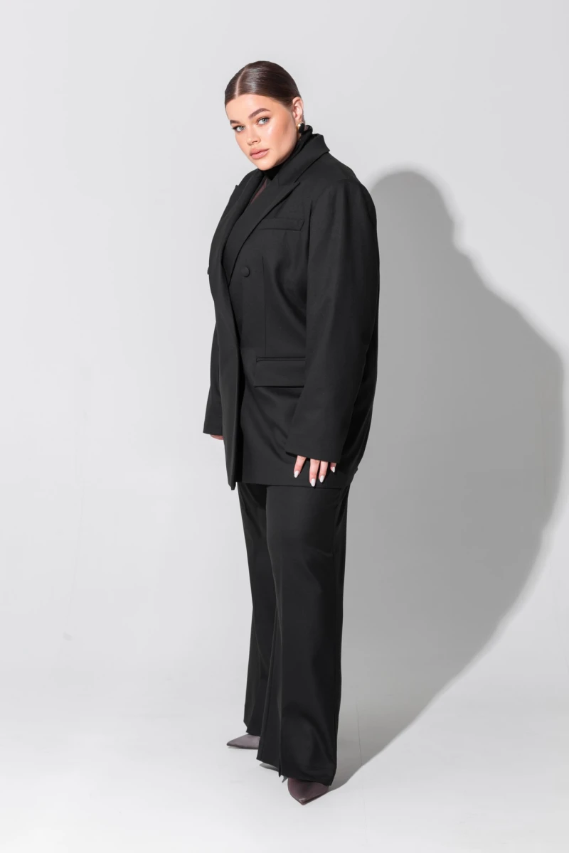 Black double-breasted oversize jacket plus size