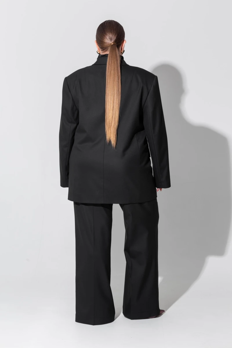 Black double-breasted oversize jacket plus size