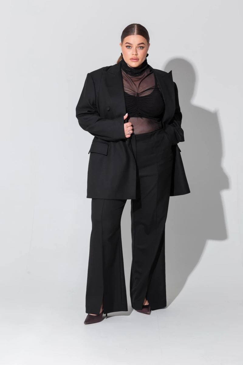 Black double-breasted oversize jacket plus size