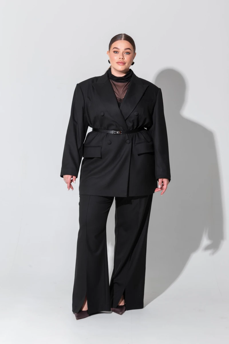 Black double-breasted oversize jacket plus size